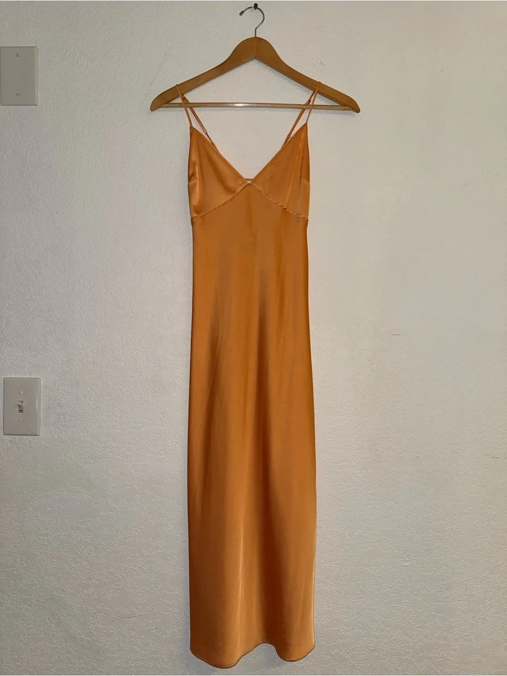 Abercrombie & Fitch Satin Slip Maxi Dress in Golden Orange